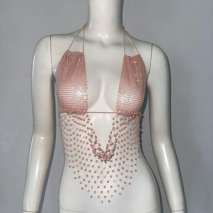 Women's Cutout Sling Sexy Fishnet Rhinestone Top