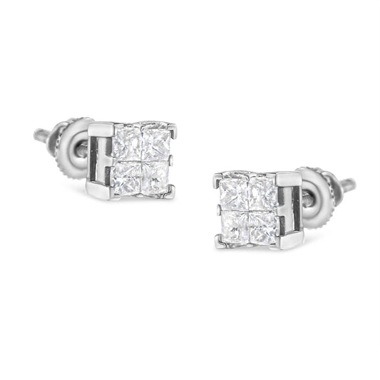 10K White Gold 3/4 Cttw Invisible Set Princess-Cut Diamond Composite