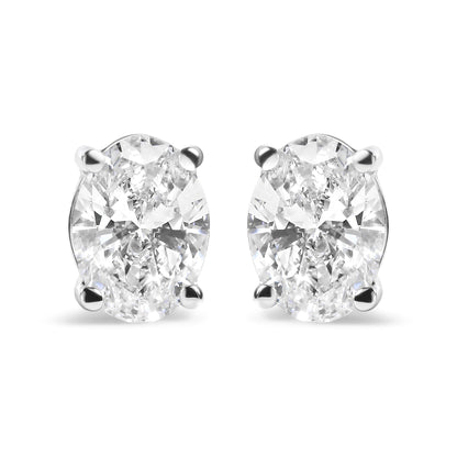 14K White Gold Prong Set Lab Grown Oval Diamond Solitaire Stud Earring