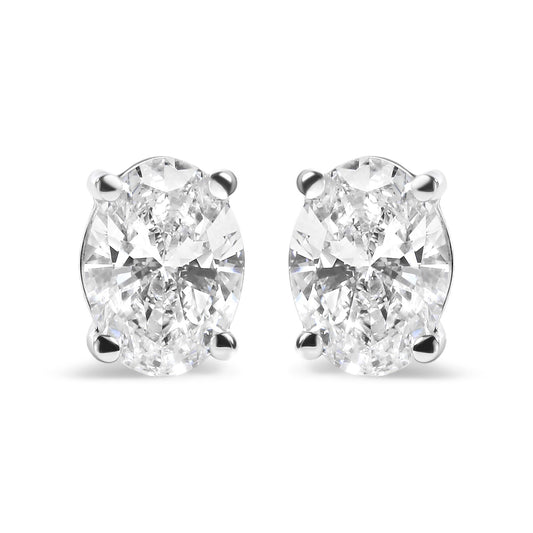14K White Gold Prong Set Lab Grown Oval Diamond Solitaire Stud Earring