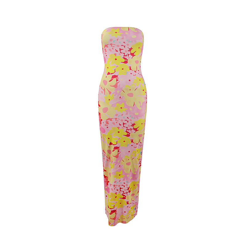 Womens Casual All-Match Fashionable Elegant Sexy Tube Dress Slim-Fit Long Dress