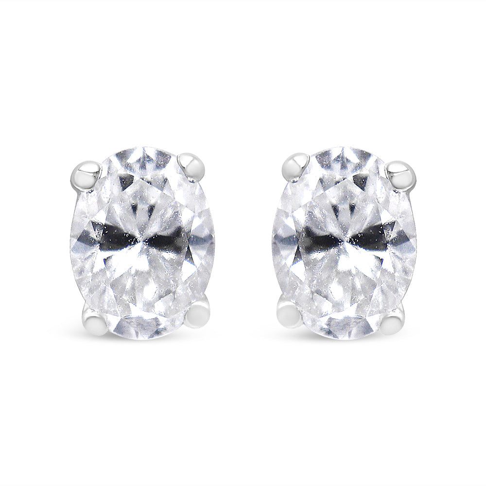 14K White Gold Lab Grown Oval Solitaire Diamond Stud Earrings (F-G