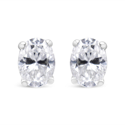 14K White Gold Lab Grown Oval Solitaire Diamond Stud Earrings (F-G