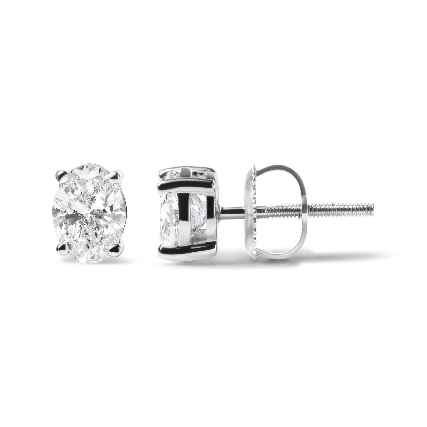 14K White Gold Prong Set Lab Grown Oval Diamond Solitaire Stud Earring