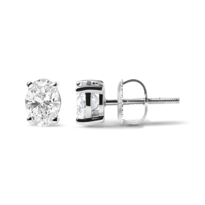 14K White Gold Prong Set Lab Grown Oval Diamond Solitaire Stud Earring