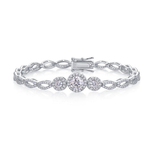 1-carat Luxury And Fashionable Light Luxury Trend Jewelry Silver Bracelet Set With Top-quality Moissanite, S925 Silver Electroplated Platinum