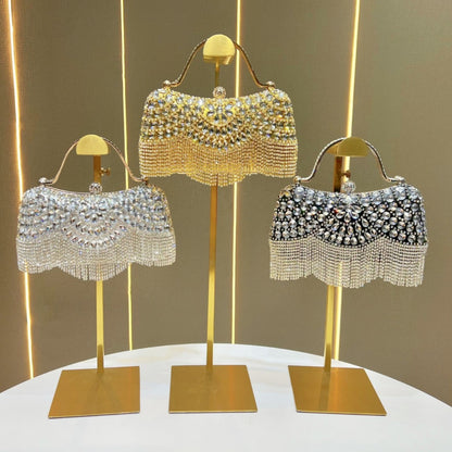 Diamond-encrusted Clutch With Tassel Evening Bag