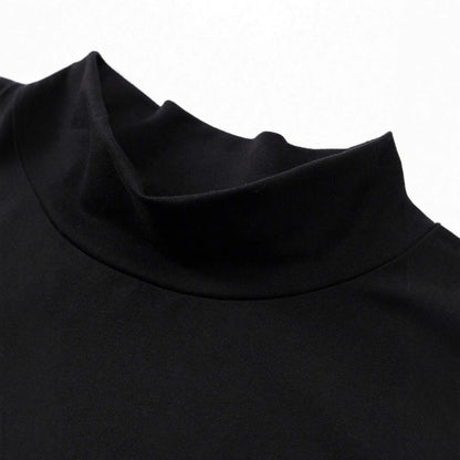 Womens Solid-Colored Short-Sleeve Mock Neck Pleated Slit Dress