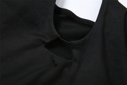 Fashion  Hollow Solid Color Long Sleeve Slim Fit Hip Dress