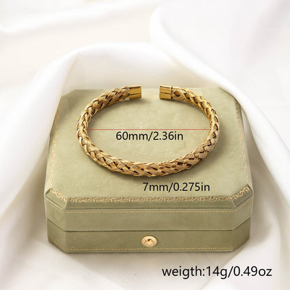 Irregular Knitted Cable-Design Open Womens Fashionable Stainless Steel Bracelet