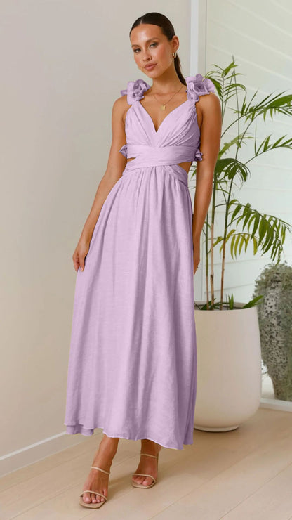 Chiffon Floral Backless Cross-Strap Dress