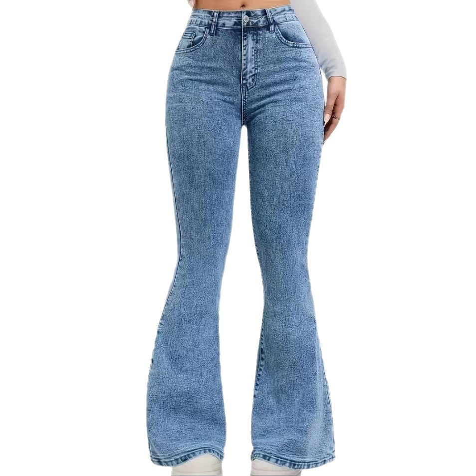 High-waisted Stretch Slim-fit Faux Denim Print Pants