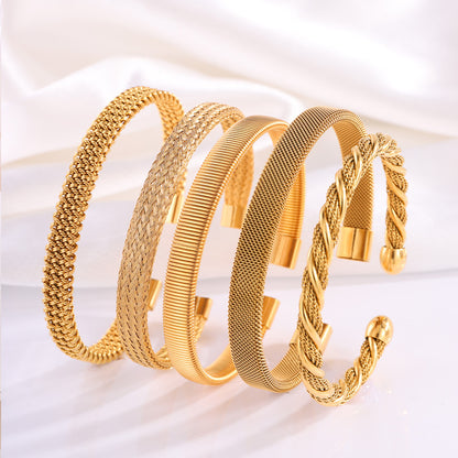 Irregular Knitted Cable-Design Open Womens Fashionable Stainless Steel Bracelet