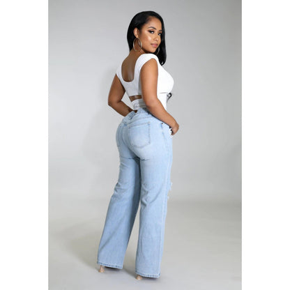 Women's Ripped Jeans Straight-leg Pants