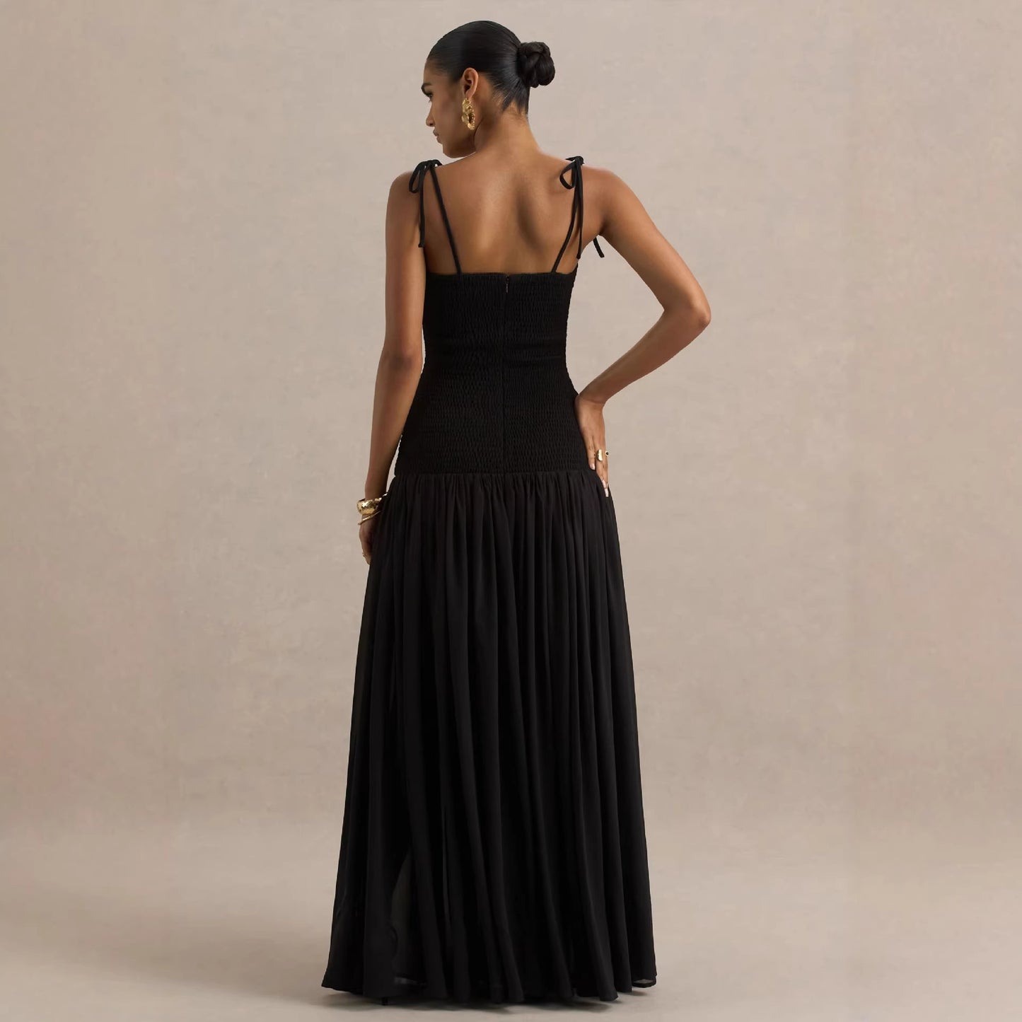 Womens Solid-Colored Sleeveless Slip Pleated Maxi Dress
