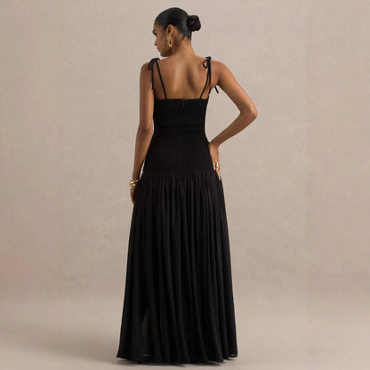 Womens Solid-Colored Sleeveless Slip Pleated Maxi Dress