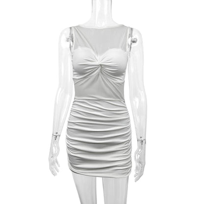 Women's Sexy Mesh Crew-Neck Sleeveless Dress