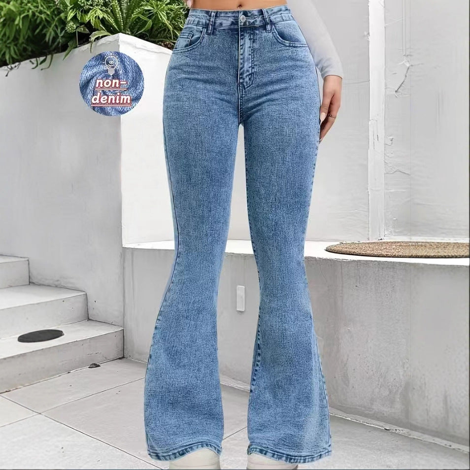 High-waisted Stretch Slim-fit Faux Denim Print Pants